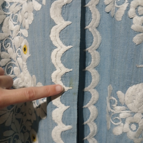 Vintage Embroidered Angel Sleeve Caftan Chambray Fabric Maxi Length Size S/M - Picture 6 of 8